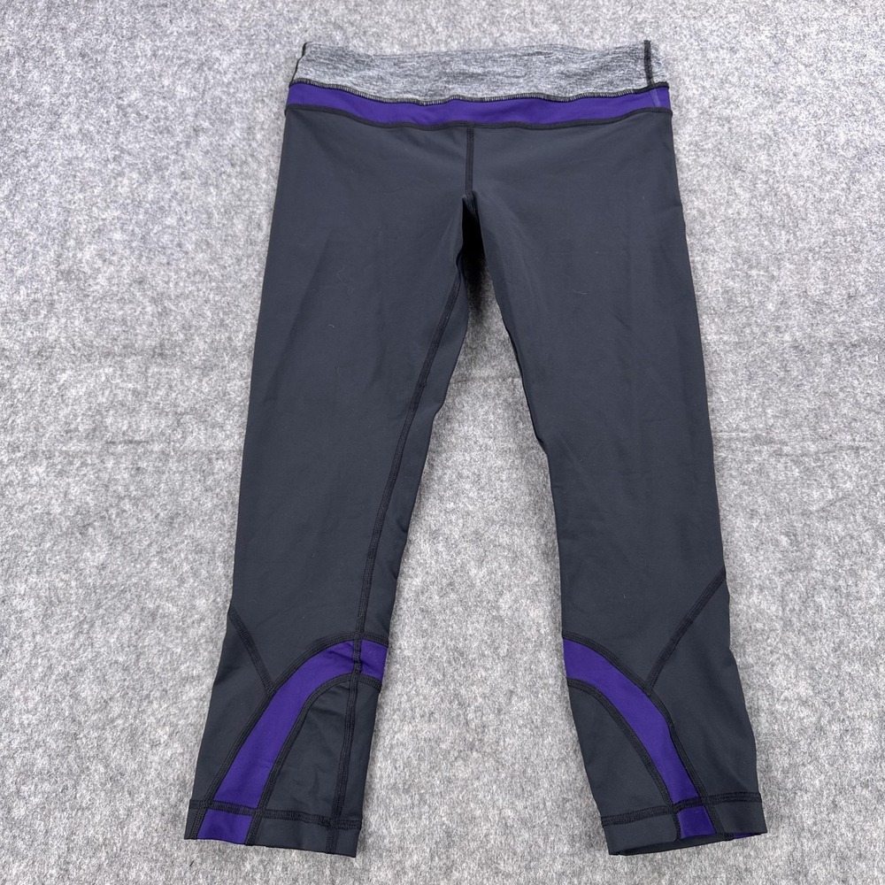 Lululemon Pants Womens 8 Black Purple Crop Leggings Running Zip Pocket Athletic